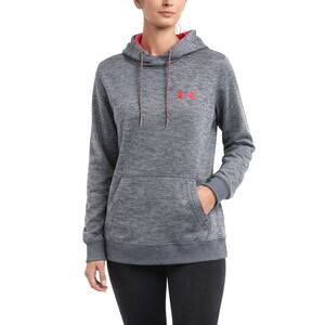 Under Armour ColdGear Women's Pullover Hoodie M Heather Gray Pink Logo Pocket
